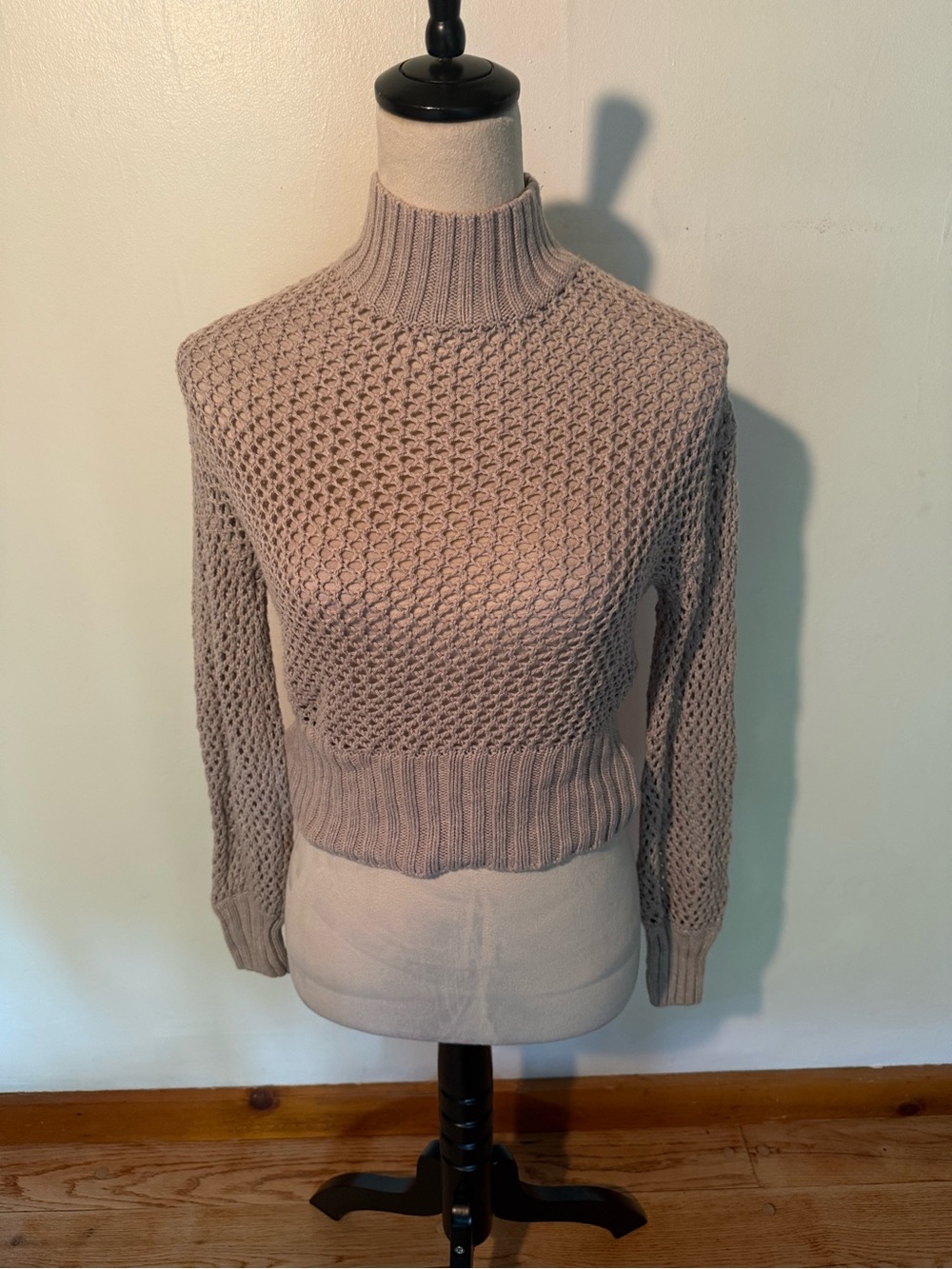 Express Taupe Cropped Mock Neck Knit Sweater